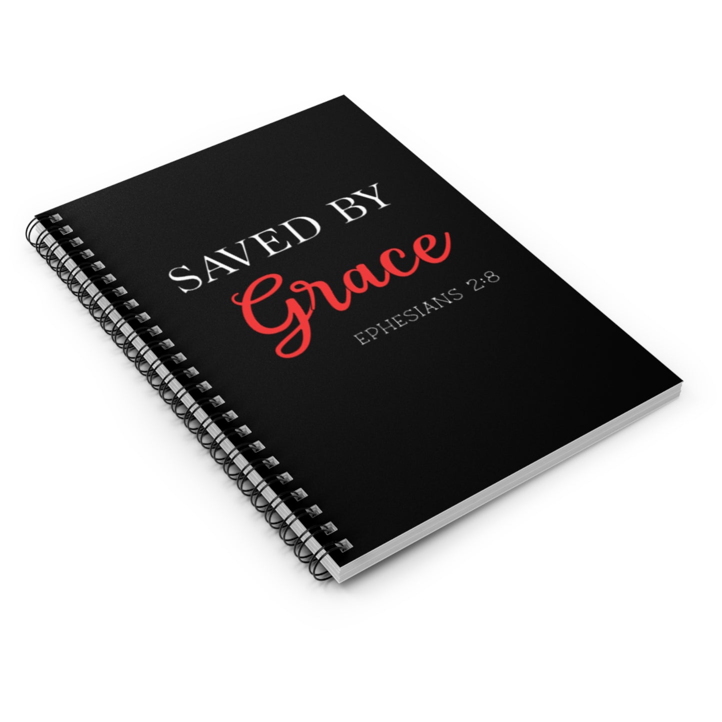 Saved By Grace Spiral Notebook - Ruled Line (Black)