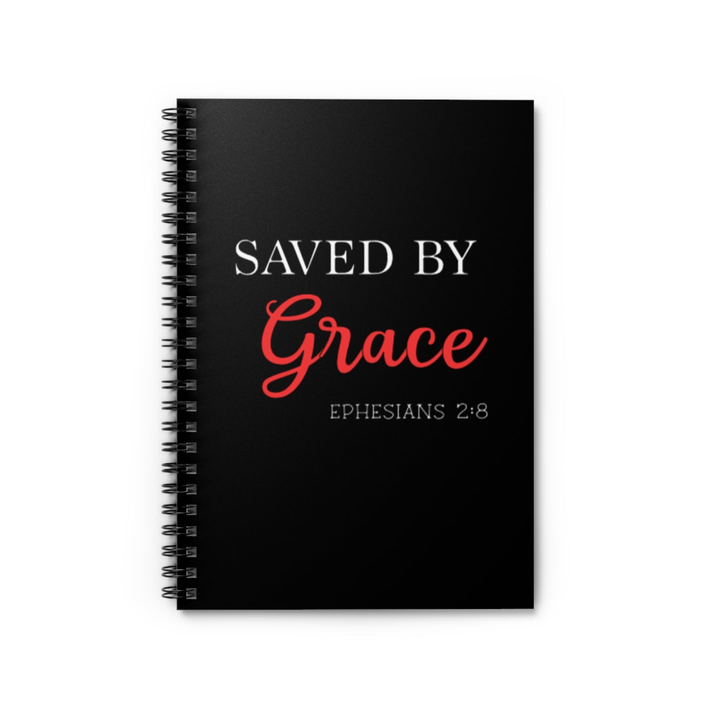 Saved By Grace Spiral Notebook - Ruled Line (Black)