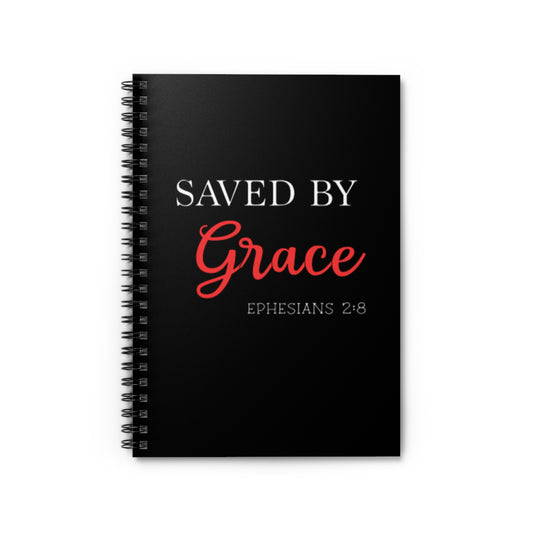 Saved By Grace Spiral Notebook - Ruled Line (Black)