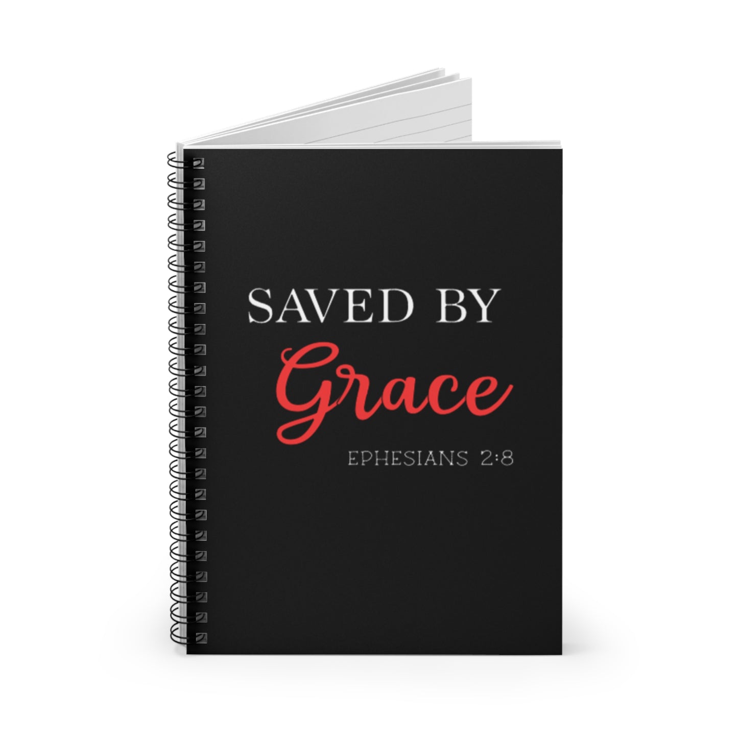 Saved By Grace Spiral Notebook - Ruled Line (Black)