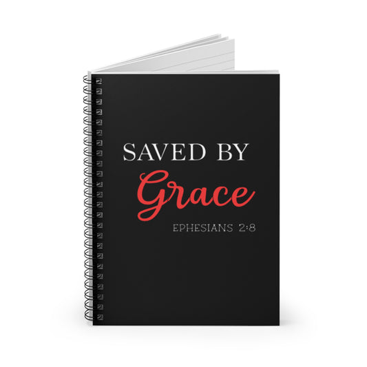 Saved By Grace Spiral Notebook - Ruled Line (Black)