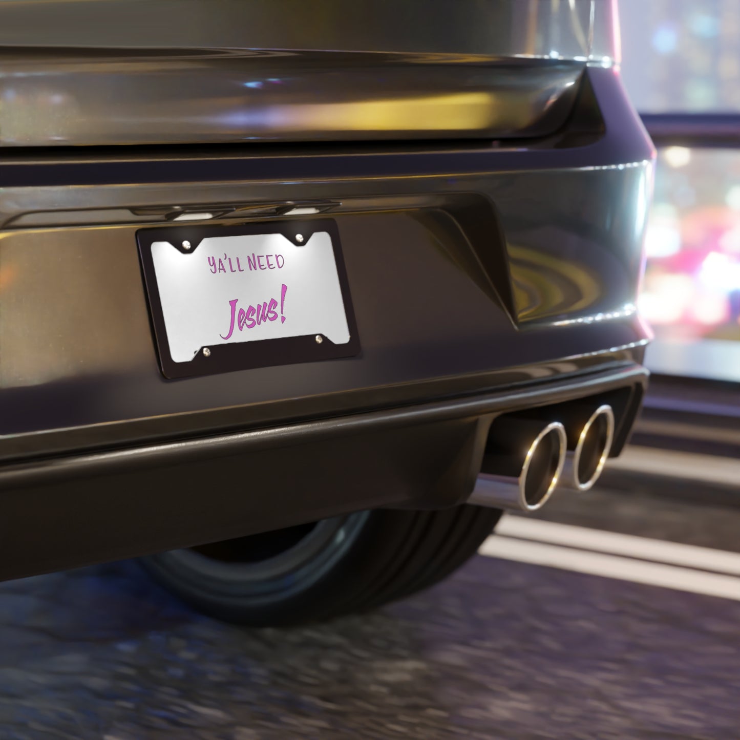 Y'all Need Jesus Vanity Plate (white/pink)